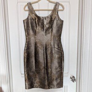 Newport News Metallic Gold Brocade Sheath Dress Size 6 NWOT